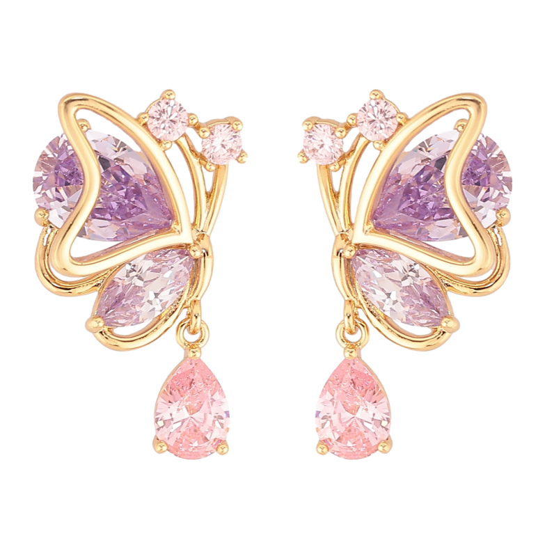 Серьги Xuping цвет Позолота 14K пусеты "Бабочки с сиренево-розовыми кристаллами" фото №22
