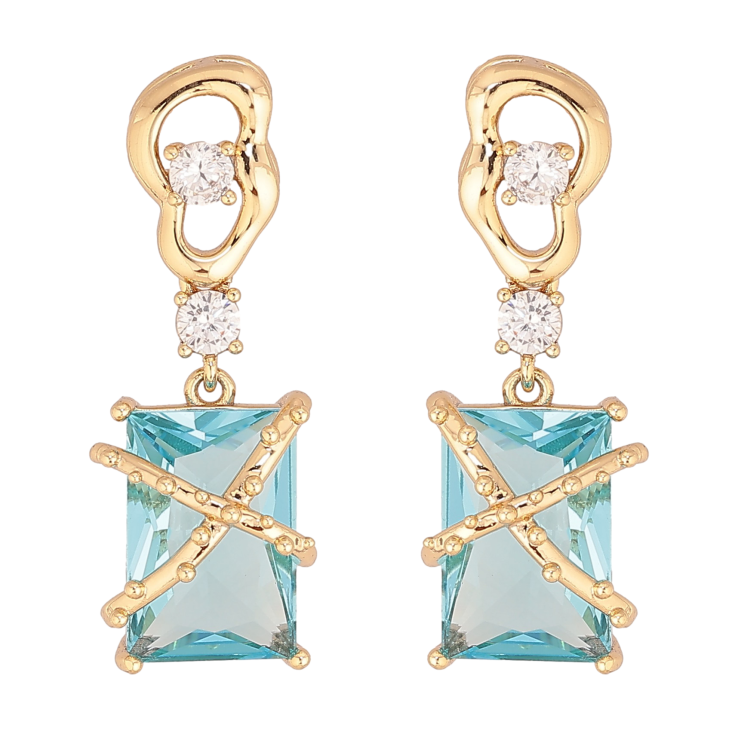 Серьги Xuping цвет Позолота 14K пусеты "Подвески с голубыми кристаллами" фото №5