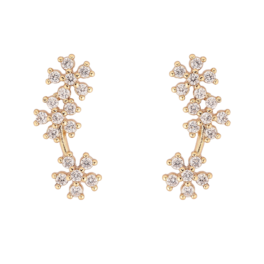 Сережки Xuping колір Позолота 14K пусети "Кристальні квіточки" фото №1 Сережки Xuping колір Позолота 14K пусети "Кристальні квіточки" фото №1