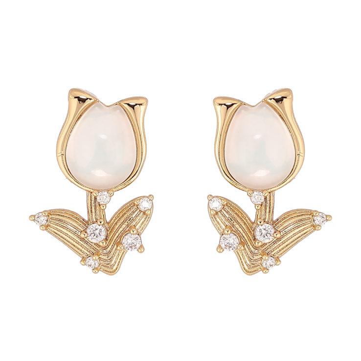 Сережки Xuping колір Позолота 14K пусети "Тюльпани з кристалами" фото №8
