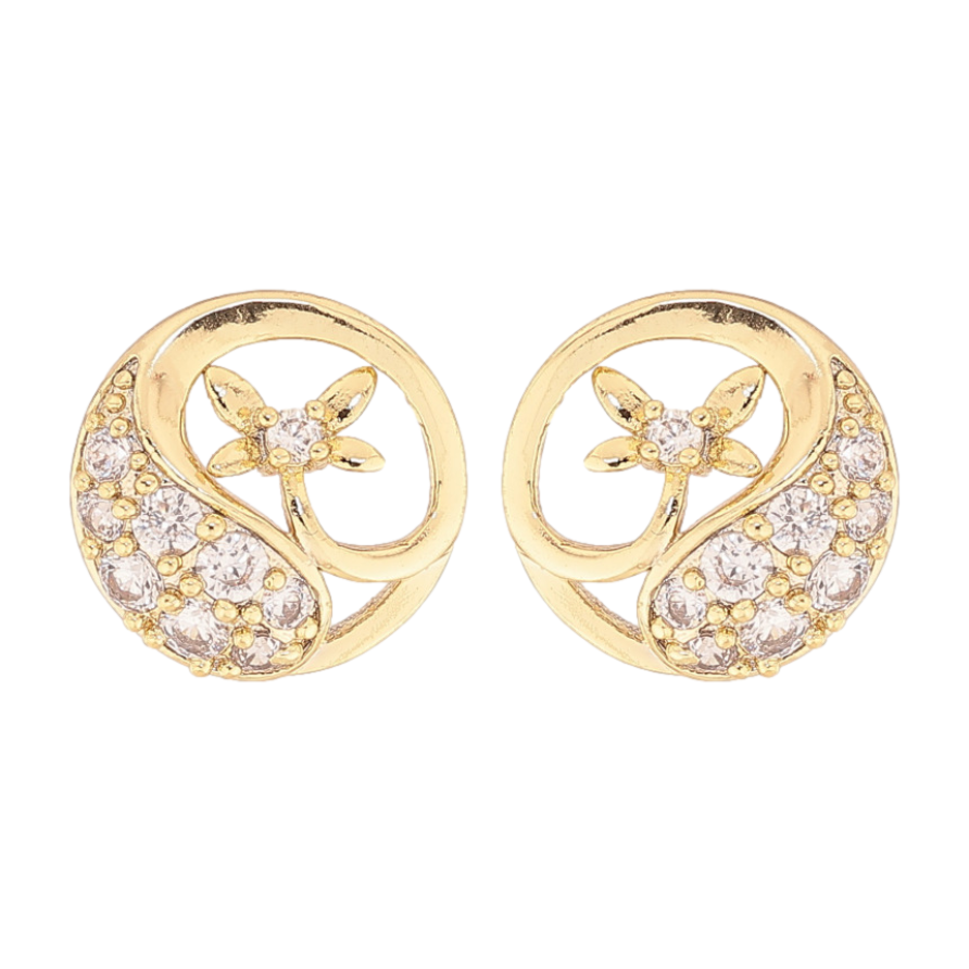 Серьги Xuping цвет Позолота 14K пусеты "Узор с стрекозами и кристаллами" фото №1