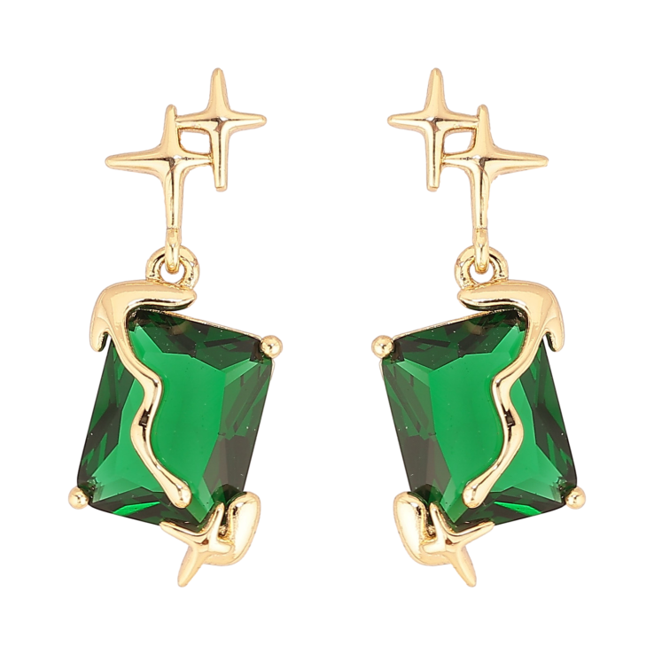 Сережки Xuping колір Позолота 14K пусети "Зірки з зеленими кристалами" фото №4