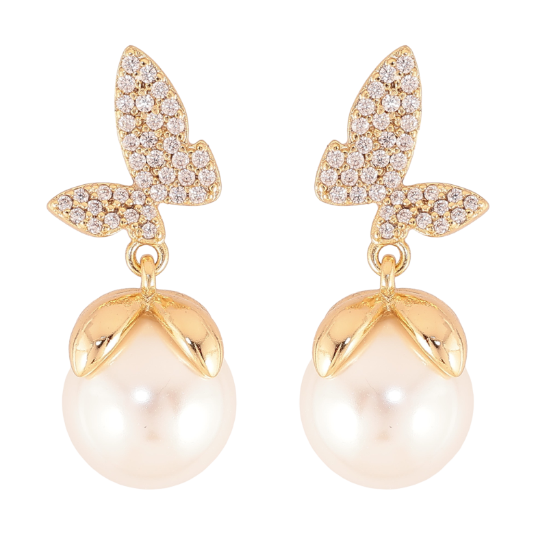 Серьги Xuping цвет Позолота 14K пусеты "Бабочки с жемчужными подвесками" фото №2 Серьги Xuping цвет Позолота 14K пусеты "Бабочки с жемчужными подвесками" фото №2