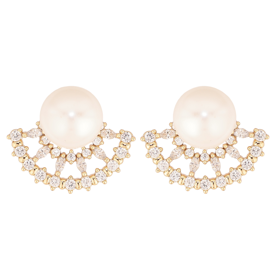 Сережки Xuping колір Позолота 14K пусети "Візерунок з перлинами та кристалами" фото №1 Сережки Xuping колір Позолота 14K пусети "Візерунок з перлинами та кристалами" фото №1
