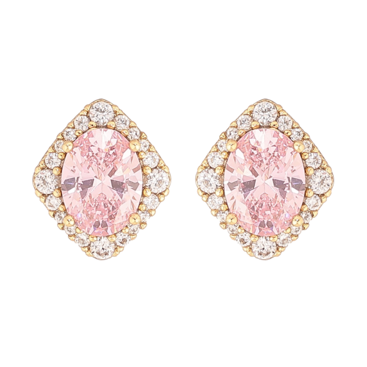 Серьги Xuping цвет Позолота 14K пусеты "Розовые кристаллы в обрамлении" фото №12