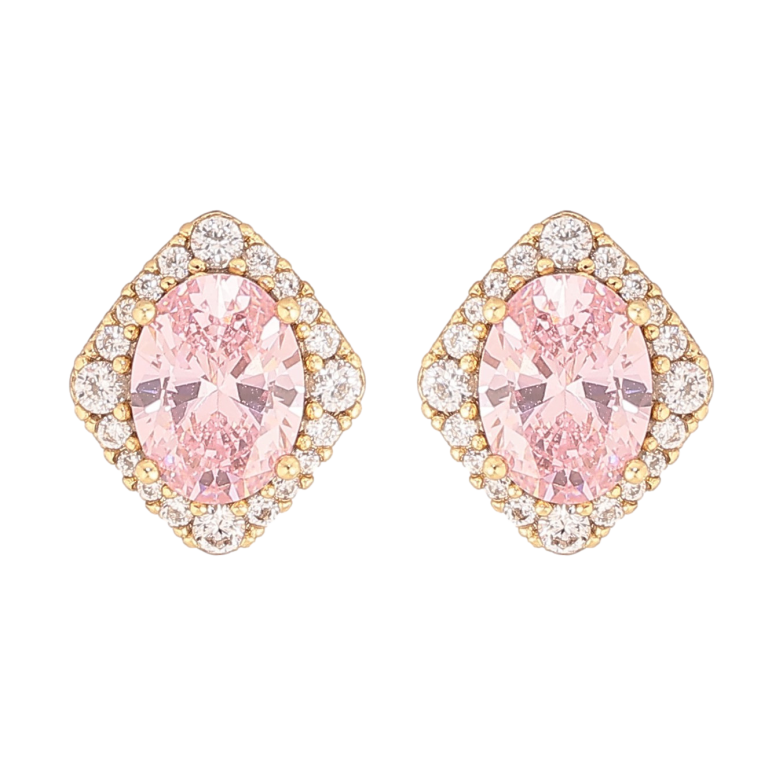 Сережки Xuping колір Позолота 14K пусети "Рожеві кристали в обрамленні" фото №3 Сережки Xuping колір Позолота 14K пусети "Рожеві кристали в обрамленні" фото №3