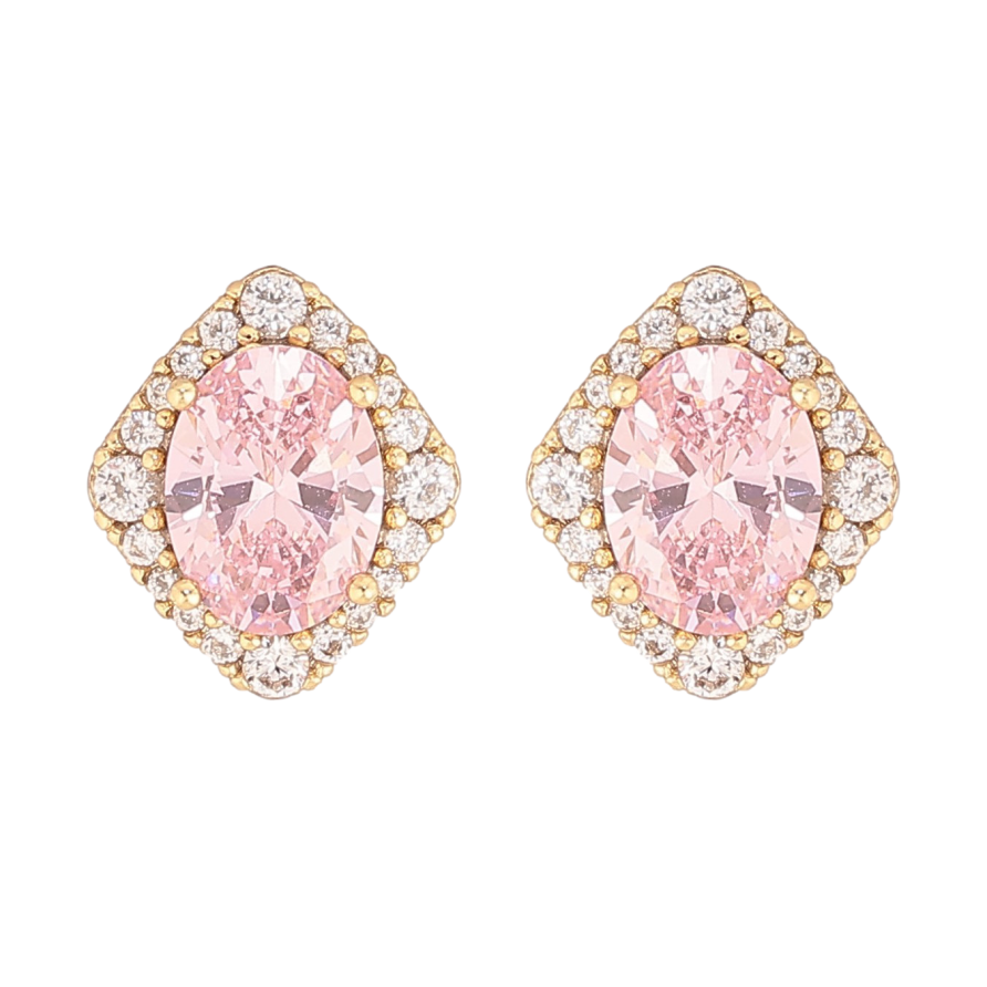 Сережки Xuping колір Позолота 14K пусети "Рожеві кристали в обрамленні" фото №1 Сережки Xuping колір Позолота 14K пусети "Рожеві кристали в обрамленні" фото №1