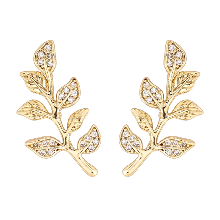 Сережки Xuping колір Позолота 14K пусети "Гілочки з кристалами" фото №2