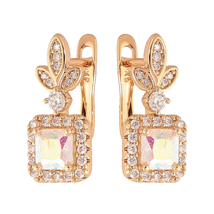 Серьги Xuping цвет Позолота 18K английский замок "Узор с радужными кристаллами" фото №7 Серьги Xuping цвет Позолота 18K английский замок "Узор с радужными кристаллами" фото №7