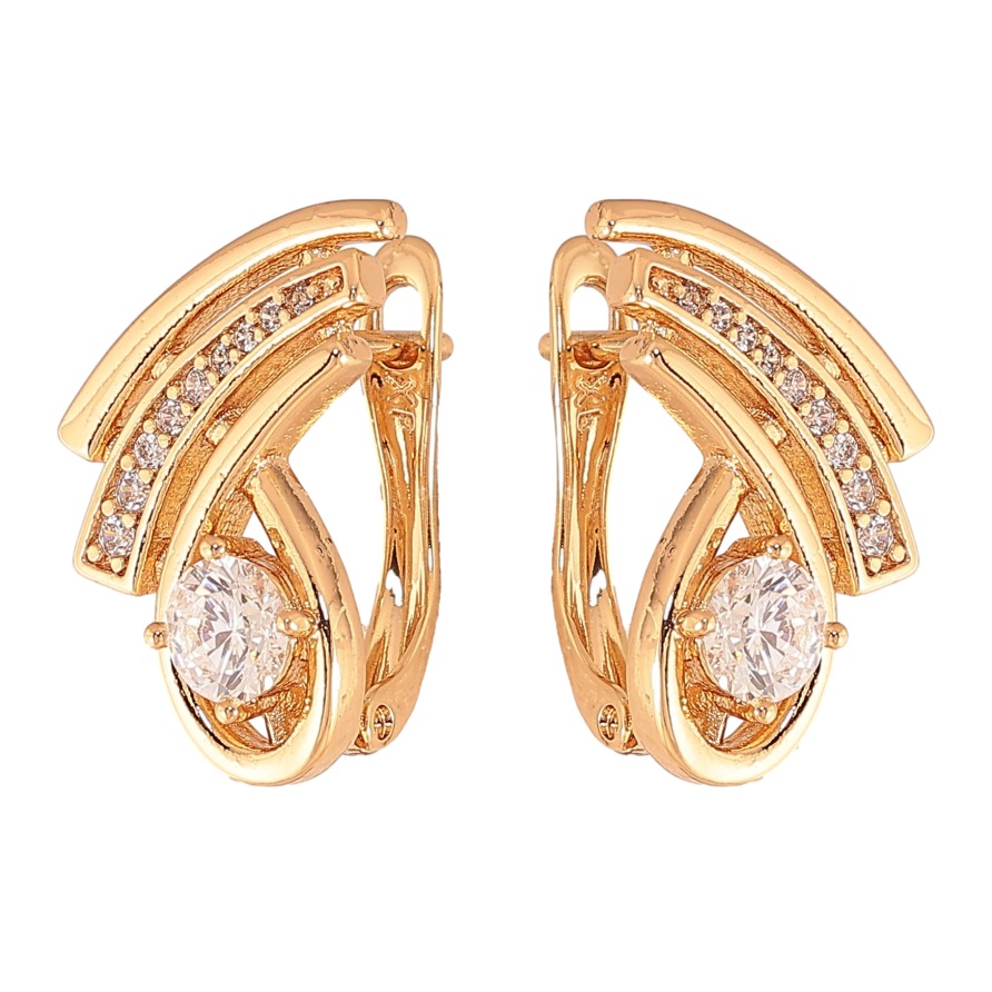 Серьги Xuping цвет Позолота 18K английский замок "Узор с кристаллами" фото №1