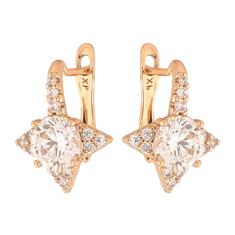 Серьги Xuping цвет Позолота 18K английский замок "Узор с кристаллами" фото №5