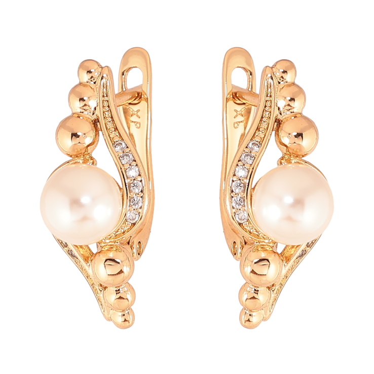 Серьги Xuping цвет Позолота 18K английский замок "Узор с жемчужинами" фото №18