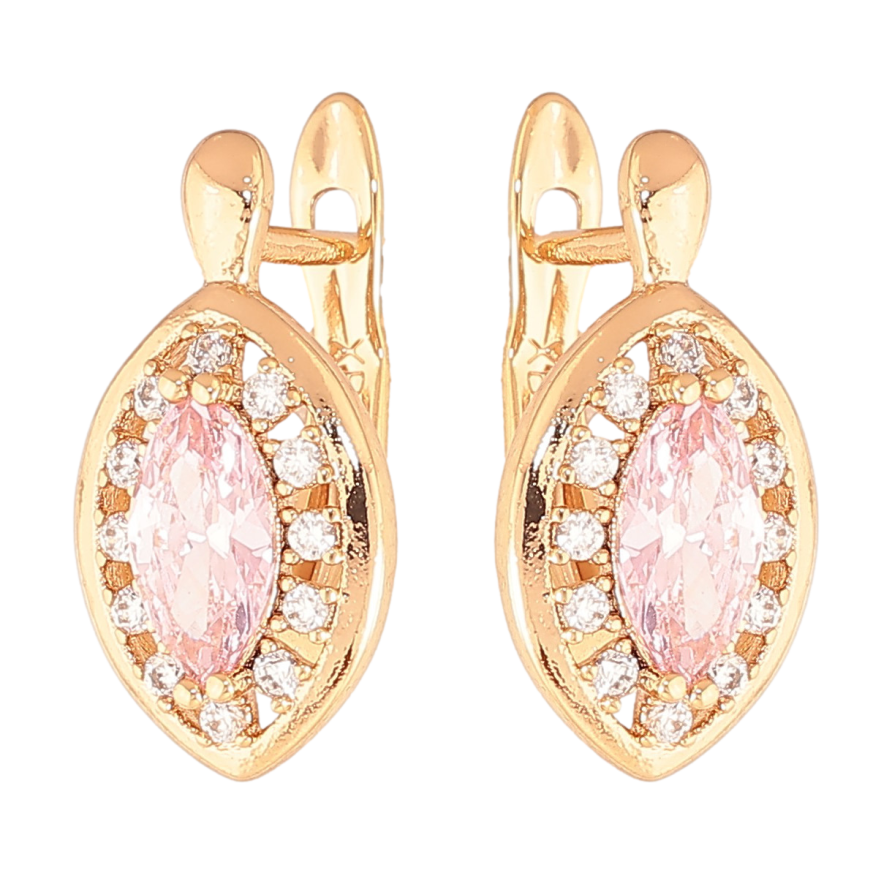 Серьги Xuping цвет Позолота 18K английский замок "Розовые кристаллы в обрамлении" фото №1 Серьги Xuping цвет Позолота 18K английский замок "Розовые кристаллы в обрамлении" фото №1