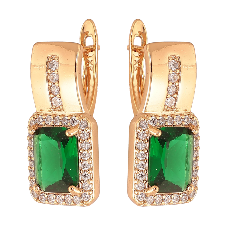 Серьги Xuping цвет Позолота 18K английский замок "Узор с зелеными кристаллами" фото №2 Серьги Xuping цвет Позолота 18K английский замок "Узор с зелеными кристаллами" фото №2