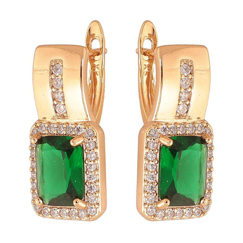 Серьги Xuping цвет Позолота 18K английский замок "Узор с зелеными кристаллами" фото №1 Серьги Xuping цвет Позолота 18K английский замок "Узор с зелеными кристаллами" фото №1