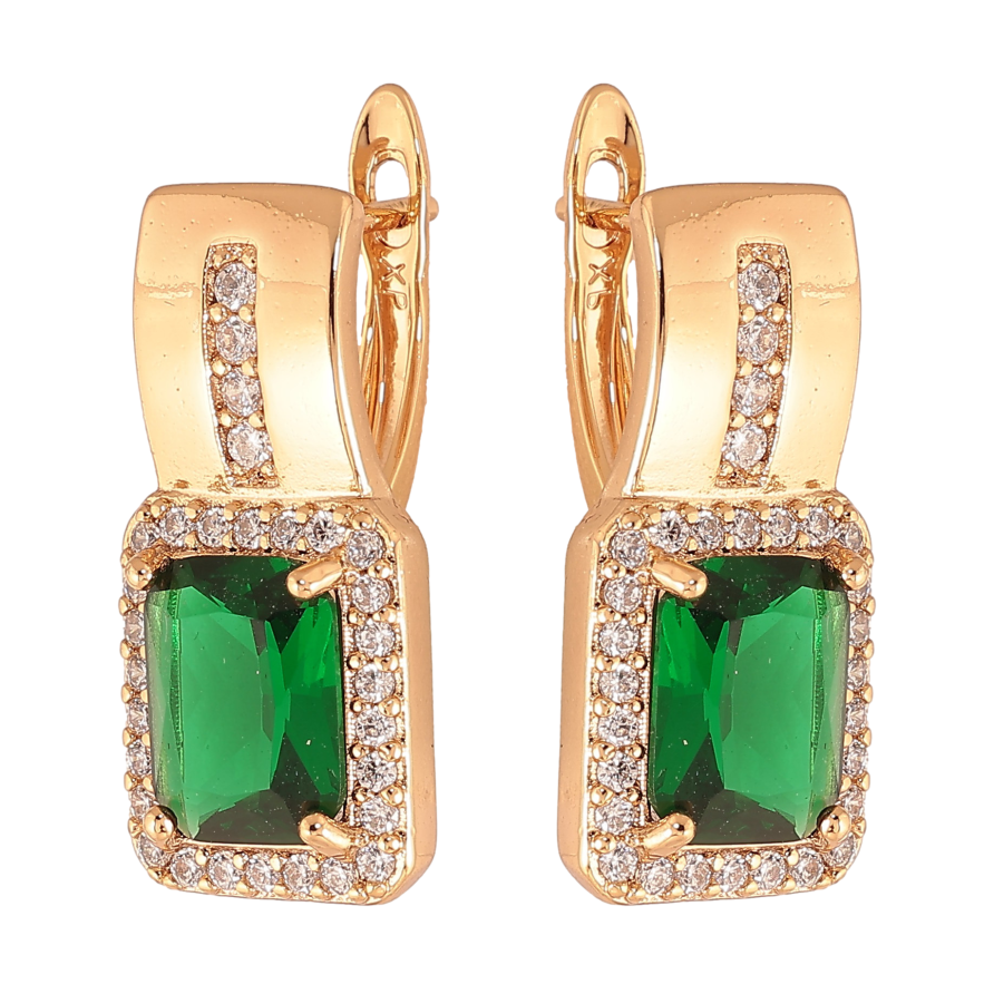 Серьги Xuping цвет Позолота 18K английский замок "Узор с зелеными кристаллами" фото №1 Серьги Xuping цвет Позолота 18K английский замок "Узор с зелеными кристаллами" фото №1