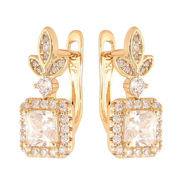 Серьги Xuping цвет Позолота 18K английский замок "Узор с кристаллами" фото №5 Серьги Xuping цвет Позолота 18K английский замок "Узор с кристаллами" фото №5