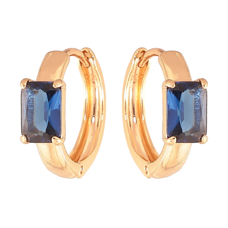 Серьги Xuping цвет Позолота 18K колечки "Узор с синими кристаллами" фото №2