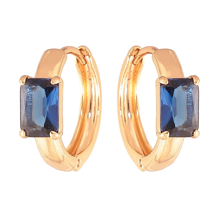 Серьги Xuping цвет Позолота 18K колечки "Узор с синими кристаллами" фото №1