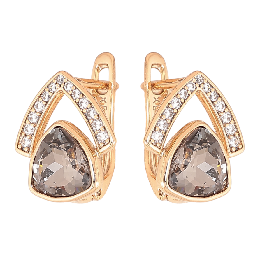Сережки Xuping колір Позолота 18K англійський замок "Візерунок з чорними кристалами" фото №1
