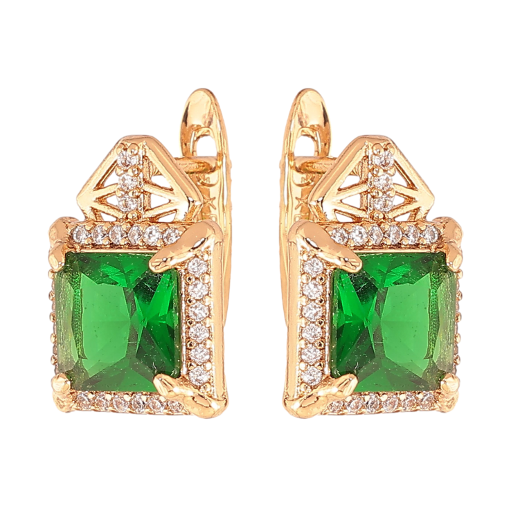 Серьги Xuping цвет Позолота 18K английский замок "Узор с зелеными кристаллами" фото №4 Серьги Xuping цвет Позолота 18K английский замок "Узор с зелеными кристаллами" фото №4