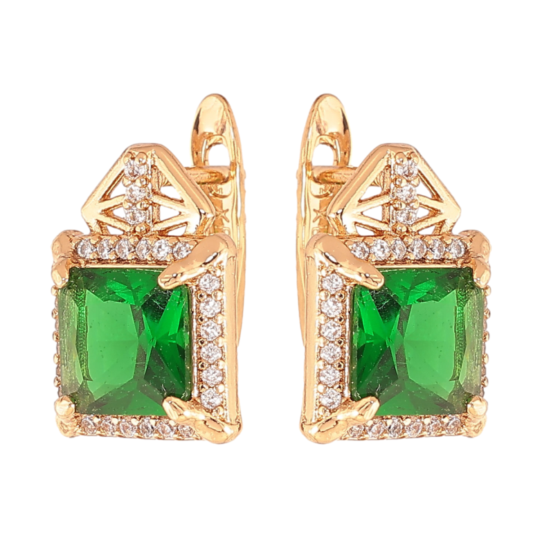 Серьги Xuping цвет Позолота 18K английский замок "Узор с зелеными кристаллами" фото №5 Серьги Xuping цвет Позолота 18K английский замок "Узор с зелеными кристаллами" фото №5
