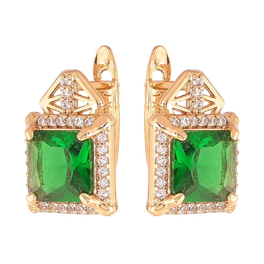 Серьги Xuping цвет Позолота 18K английский замок "Узор с зелеными кристаллами" фото №1 Серьги Xuping цвет Позолота 18K английский замок "Узор с зелеными кристаллами" фото №1