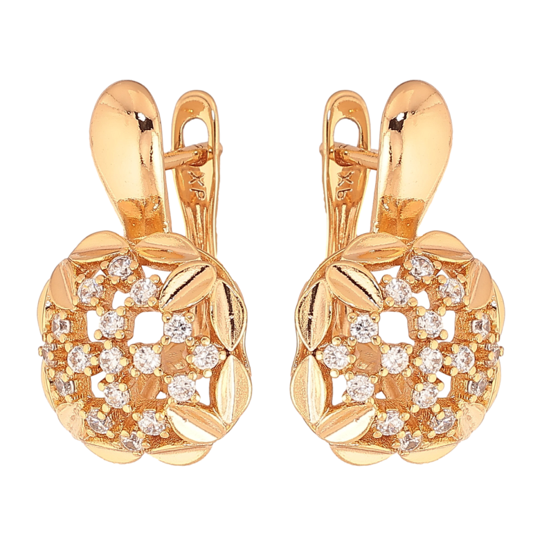 Серьги Xuping цвет Позолота 18K английский замок "Узор с кристаллами" фото №6