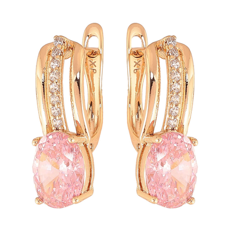 Серьги Xuping цвет Позолота 18К английский замок "Узор с розовыми кристаллами" фото №2 Серьги Xuping цвет Позолота 18К английский замок "Узор с розовыми кристаллами" фото №2