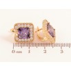Серьги Xuping цвет Позолота 18K английский замок "Сиреневые кристаллы в обрамлении" фото №2