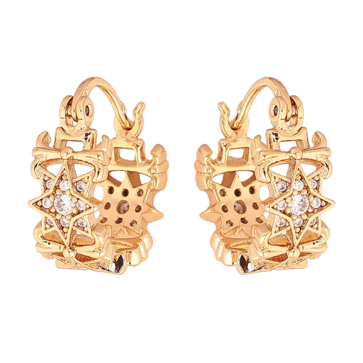 Серьги Xuping цвет позолота 18K итальянский замок декоративный узор с кристаллами ø 1.5см фото №2