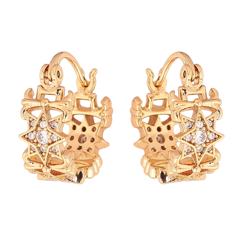 Сережки Xuping колір позолота 18K італійський замок декоративний візерунок з кристалами ø 1.5см фото №3 Сережки Xuping колір позолота 18K італійський замок декоративний візерунок з кристалами ø 1.5см фото №3