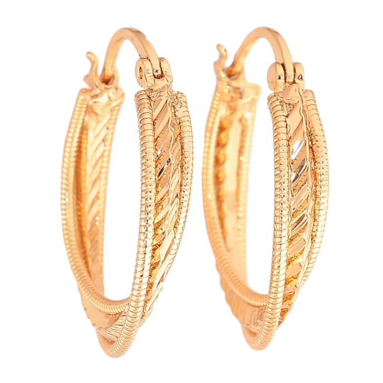 Сережки Xuping колір позолота 18K кільця (конго) декоративний візерунок ø 2см фото №5 Сережки Xuping колір позолота 18K кільця (конго) декоративний візерунок ø 2см фото №5