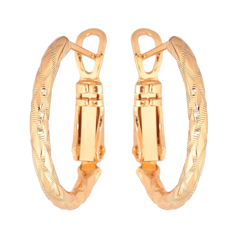 Сережки Xuping колір позолота 18K кільця (конго) декоративний візерунок ø 2см фото №4 Сережки Xuping колір позолота 18K кільця (конго) декоративний візерунок ø 2см фото №4