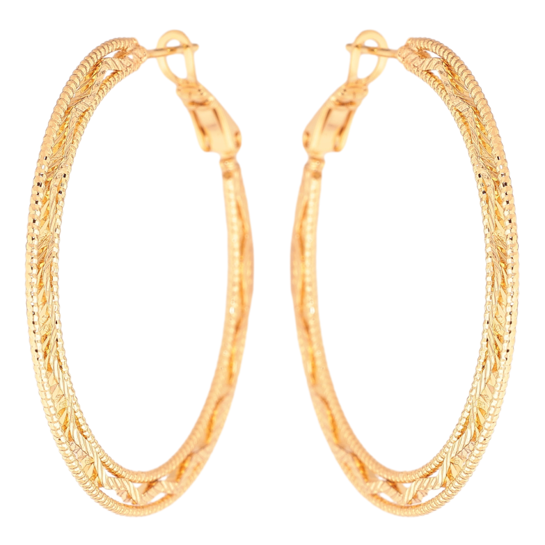Серьги Xuping цвет позолота 18K кольца (конго) декоративный узор ø 4см фото №1 Серьги Xuping цвет позолота 18K кольца (конго) декоративный узор ø 4см фото №1