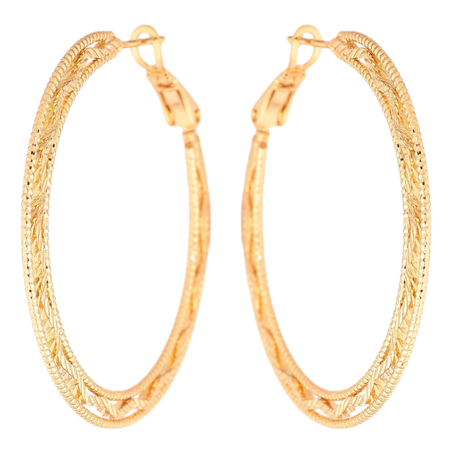Серьги Xuping цвет позолота 18K кольца (конго) декоративный узор ø 4см фото №1 Серьги Xuping цвет позолота 18K кольца (конго) декоративный узор ø 4см фото №1