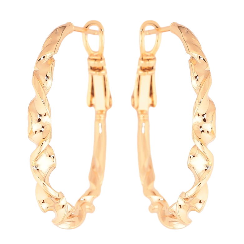 Сережки Xuping колір позолота 18K кільця (конго) декоративний візерунок ø 3см фото №5 Сережки Xuping колір позолота 18K кільця (конго) декоративний візерунок ø 3см фото №5
