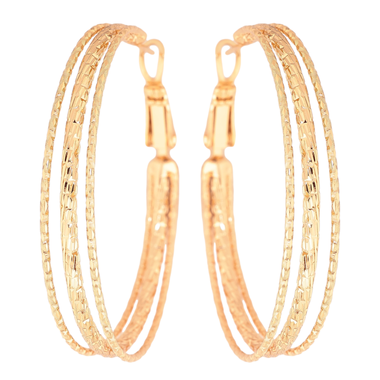 Сережки Xuping колір позолота 18K кільця (конго) декоративний візерунок ø 4см фото №3 Сережки Xuping колір позолота 18K кільця (конго) декоративний візерунок ø 4см фото №3