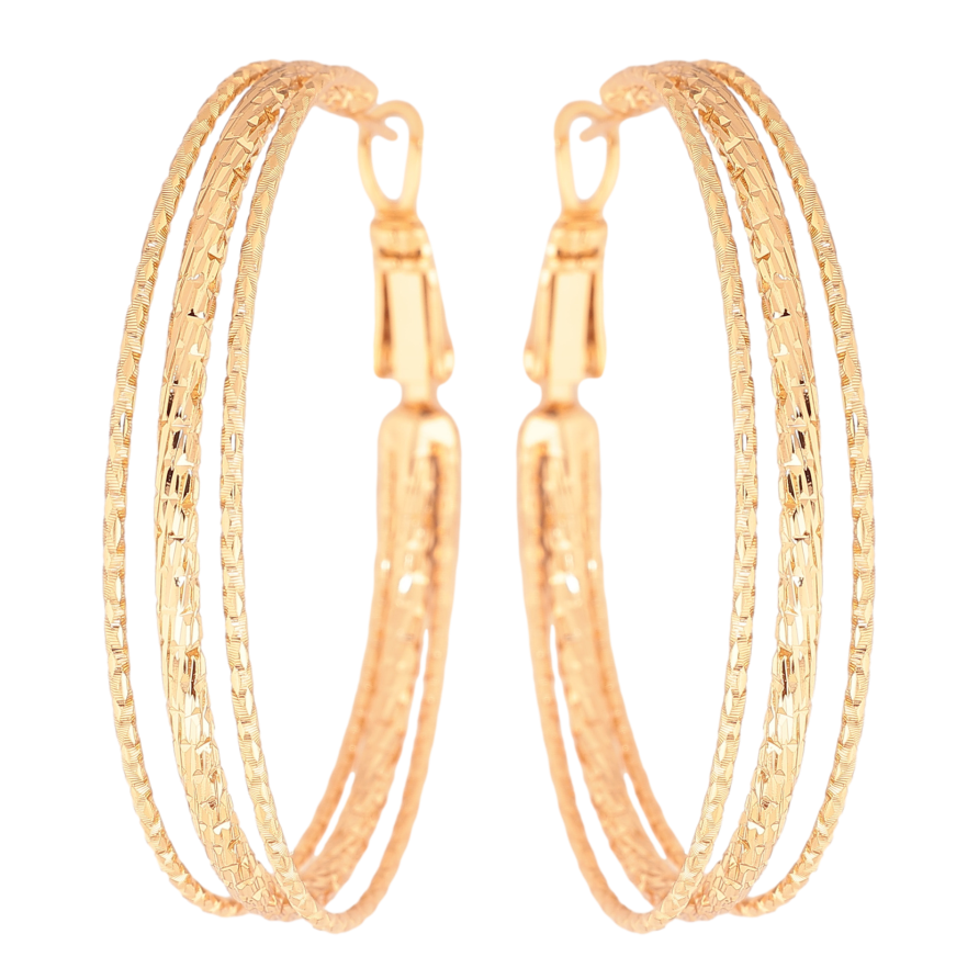 Серьги Xuping цвет позолота 18K кольца (конго) декоративный узор ø 4см фото №1 Серьги Xuping цвет позолота 18K кольца (конго) декоративный узор ø 4см фото №1