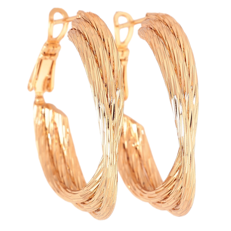 Серьги Xuping цвет позолота 18K кольца (конго) декоративный узор ø 3см фото №1