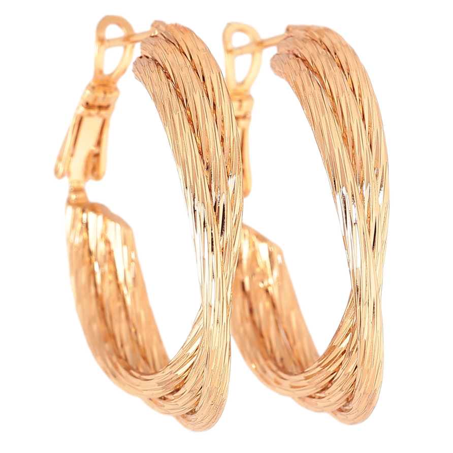 Серьги Xuping цвет позолота 18K кольца (конго) декоративный узор ø 3см фото №1
