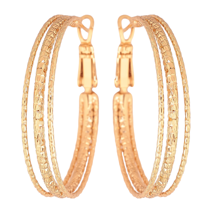 Сережки Xuping колір позолота 18K кільця (конго) декоративний візерунок ø 3.5см фото №7