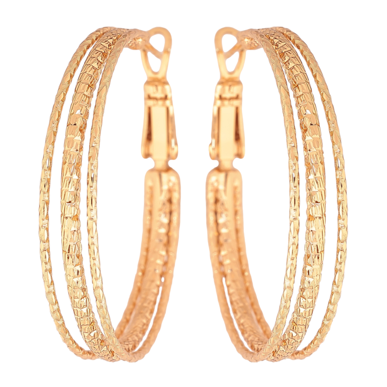 Сережки Xuping колір позолота 18K кільця (конго) декоративний візерунок ø 3.5см фото №5 Сережки Xuping колір позолота 18K кільця (конго) декоративний візерунок ø 3.5см фото №5