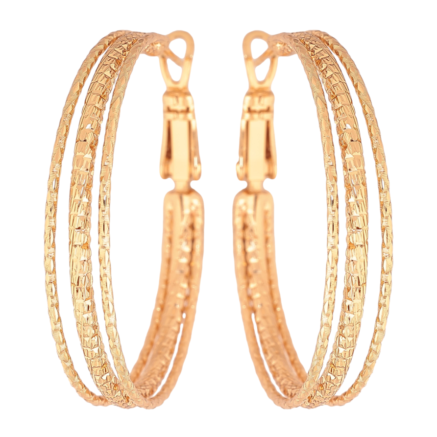 Сережки Xuping колір позолота 18K кільця (конго) декоративний візерунок ø 3.5см фото №1 Сережки Xuping колір позолота 18K кільця (конго) декоративний візерунок ø 3.5см фото №1