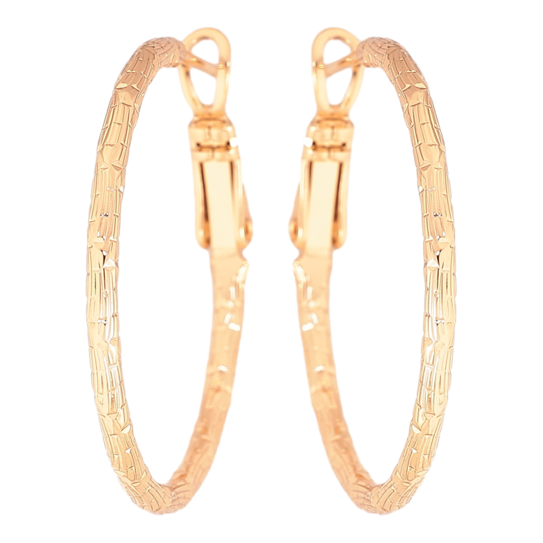 Сережки Xuping колір Позолота 18K кільця (конго) "Декоративний візерунок" ø 3см фото №1 Сережки Xuping колір Позолота 18K кільця (конго) "Декоративний візерунок" ø 3см фото №1