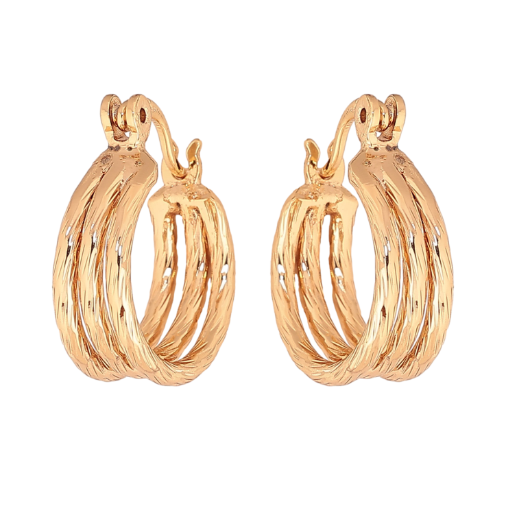 Серьги Xuping цвет Позолота 18K кольца (конго) "Тройные с узором" ø 1.5см фото №3