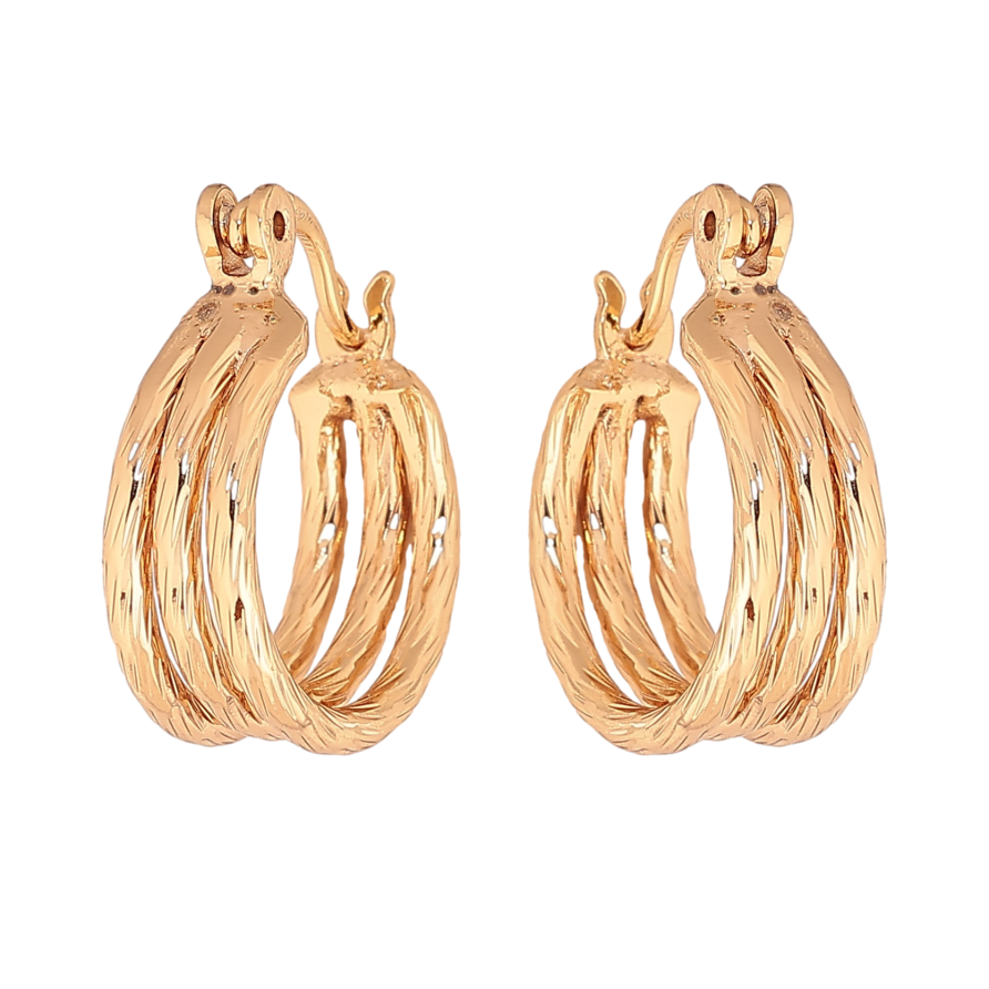 Серьги Xuping цвет Позолота 18K кольца (конго) "Тройные с узором" ø 1.5см фото №1