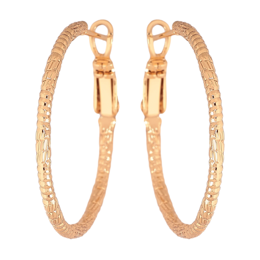 Сережки Xuping колір Позолота 18K кільця (конго) "Декоративний візерунок" ø 3см фото №1 Сережки Xuping колір Позолота 18K кільця (конго) "Декоративний візерунок" ø 3см фото №1