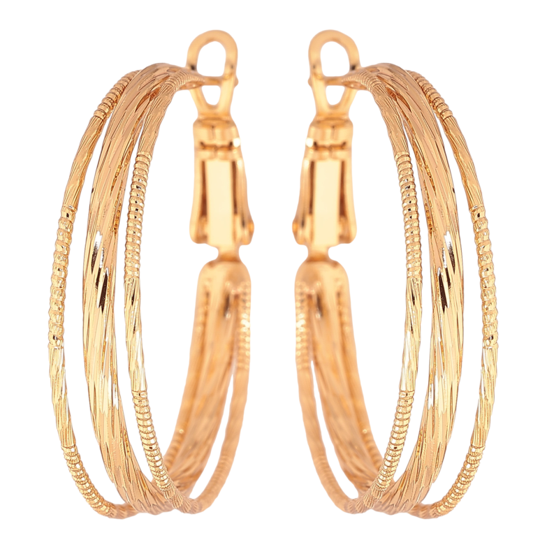 Сережки Xuping колір Позолота 18K кільця (конго) "Декоративний візерунок" ø 3см фото №12 Сережки Xuping колір Позолота 18K кільця (конго) "Декоративний візерунок" ø 3см фото №12