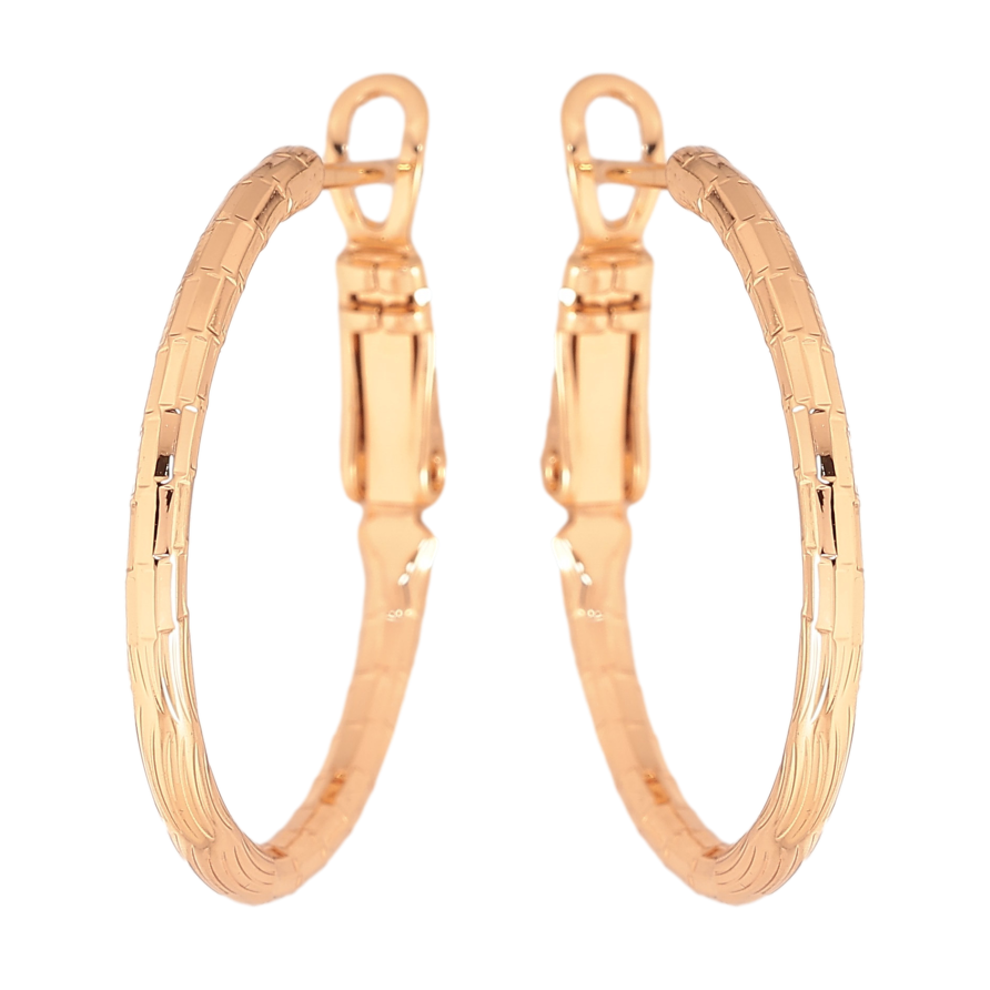 Сережки Xuping колір Позолота 18K кільця (конго) "Декоративний візерунок" ø 2.5см фото №1 Сережки Xuping колір Позолота 18K кільця (конго) "Декоративний візерунок" ø 2.5см фото №1